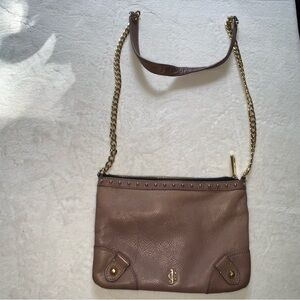 Juicy couture real leather brown shoulder‎ cross body bag gold tone chunky chain